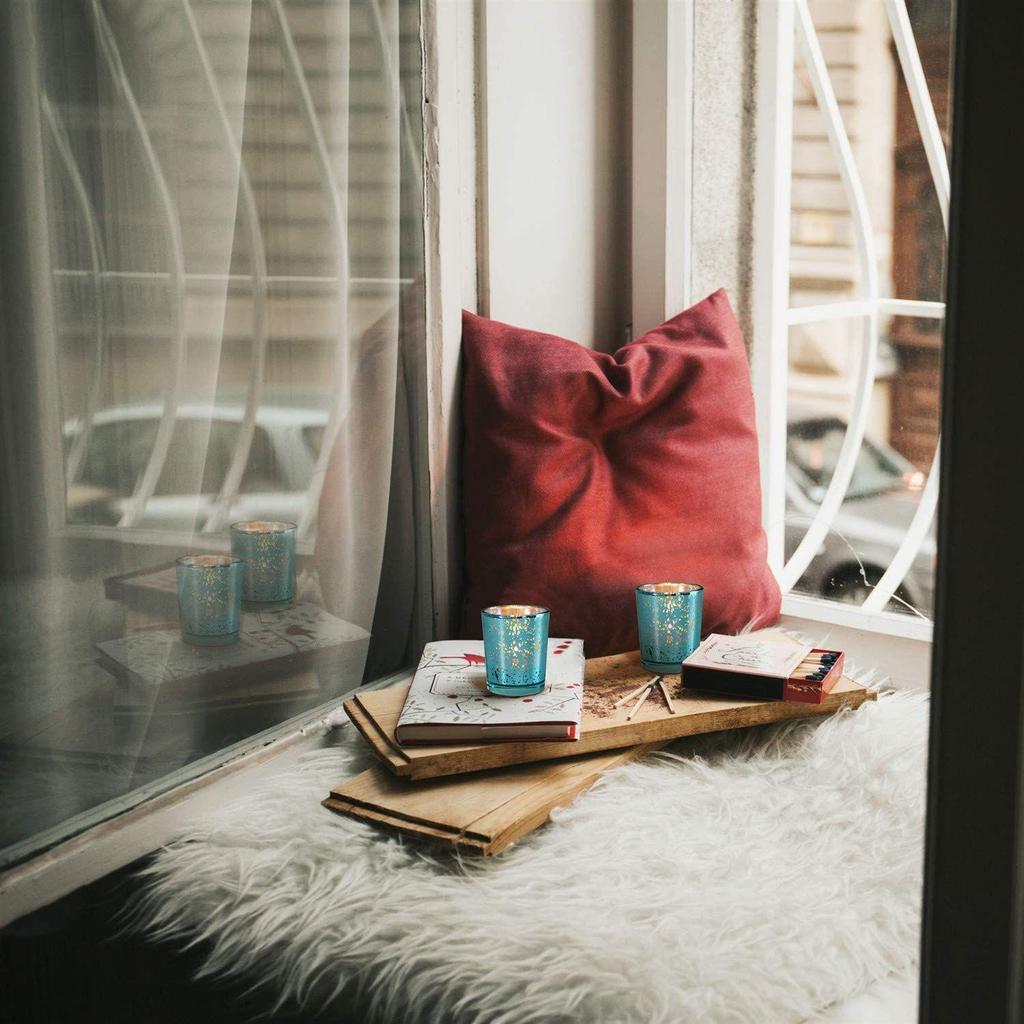 Стеклянные синие ртутные подсвечники для чайных свечей для Дивали и Рождества (Упаковка из 6 шт.) - Предмет для подарка для декора дома, Украшение