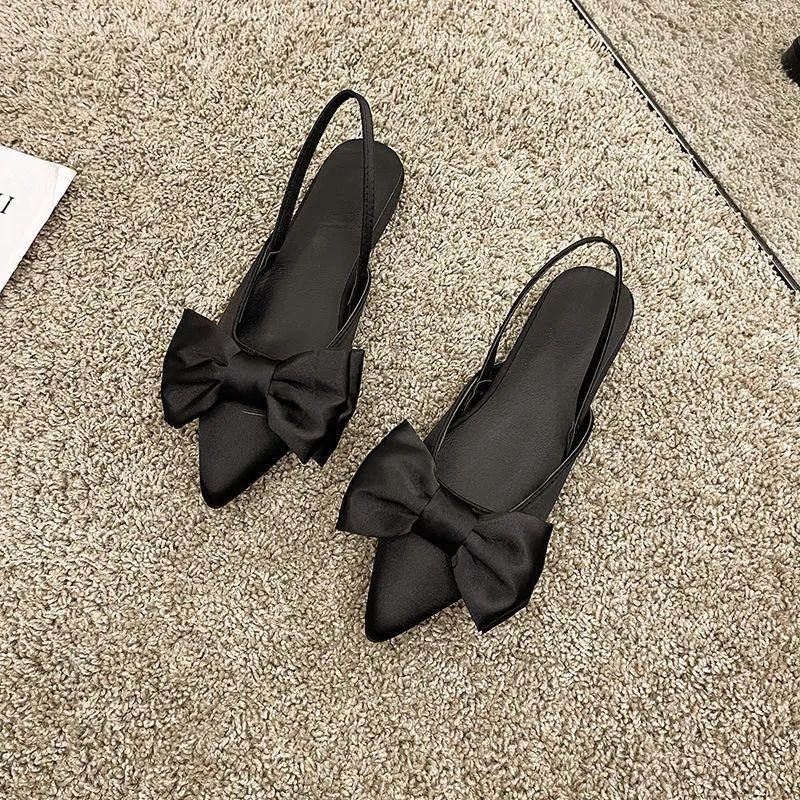 Модные женские сандалии без каблука с острым носком на плоской подошве из резины, закрытые, лето 2024 г., женская обувь с бантом, трендовая повседневная обувь по акции, обувь Vip H