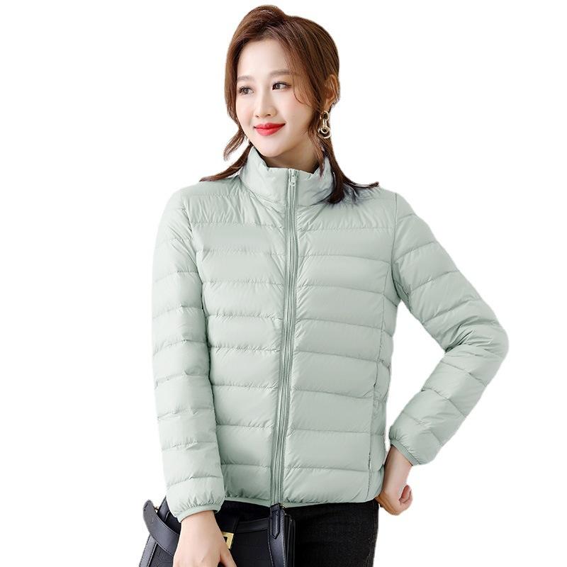 Autumn and winter temperament commuting white duck down thin zipper outdoor sports large size stand-up collar short down jacket