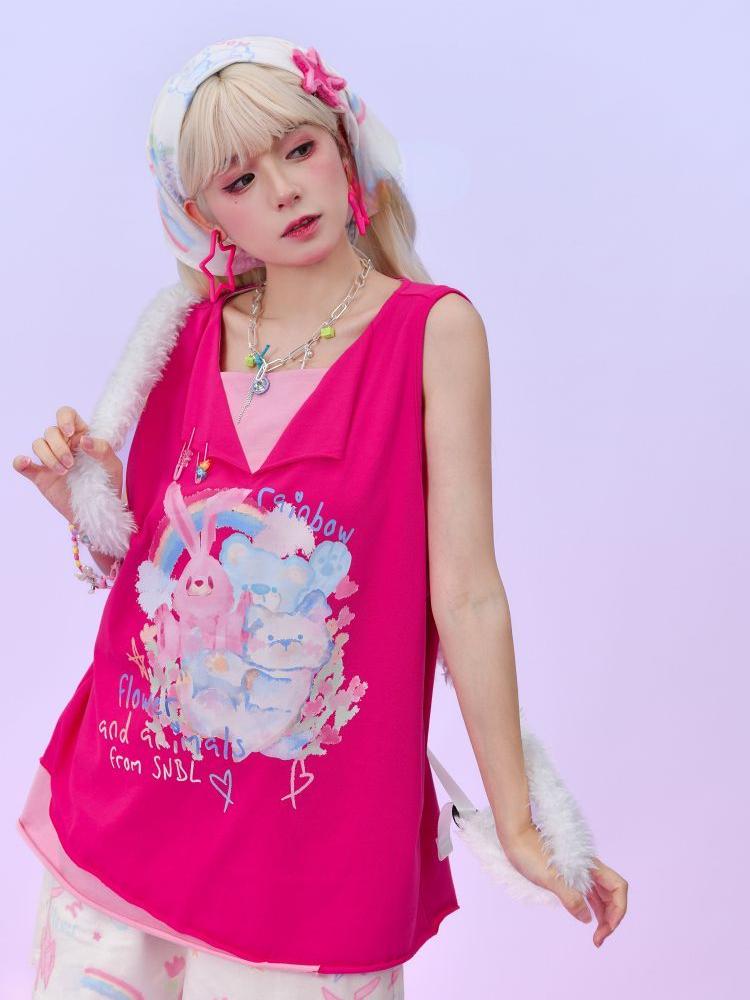 Rainbow Headscarf Dopamine Girls Wear Scarf Aesthetic Accessories Triangular Headscarf Graffiti Printed Scarves Sweet Cool Scarf