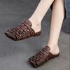 Модные ретро шлепанцы с закрытым носком для женщин, плетеные слайды, слипоны, с перфорацией, из натуральной кожи, балетки с квадратным носком, шлепанцы на мягкой подошве