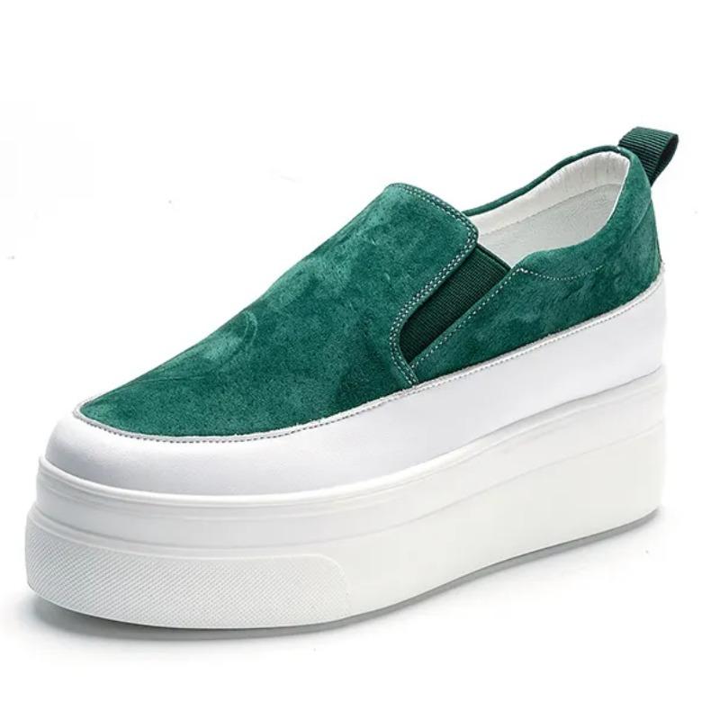 Модные женские туфли из натуральной кожи на платформе, танкетке, кроссовки на толстой подошве, слипоны, черные женские повседневные туфли слипоны, весна-осень