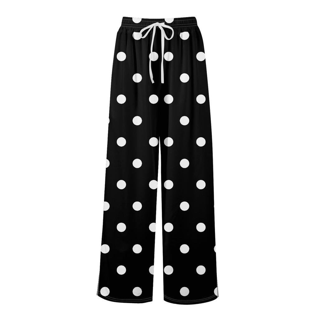 Women Summer Boho Palazzo Pants High Waist Wide Leg Rinting Casual Trousers With Pockets