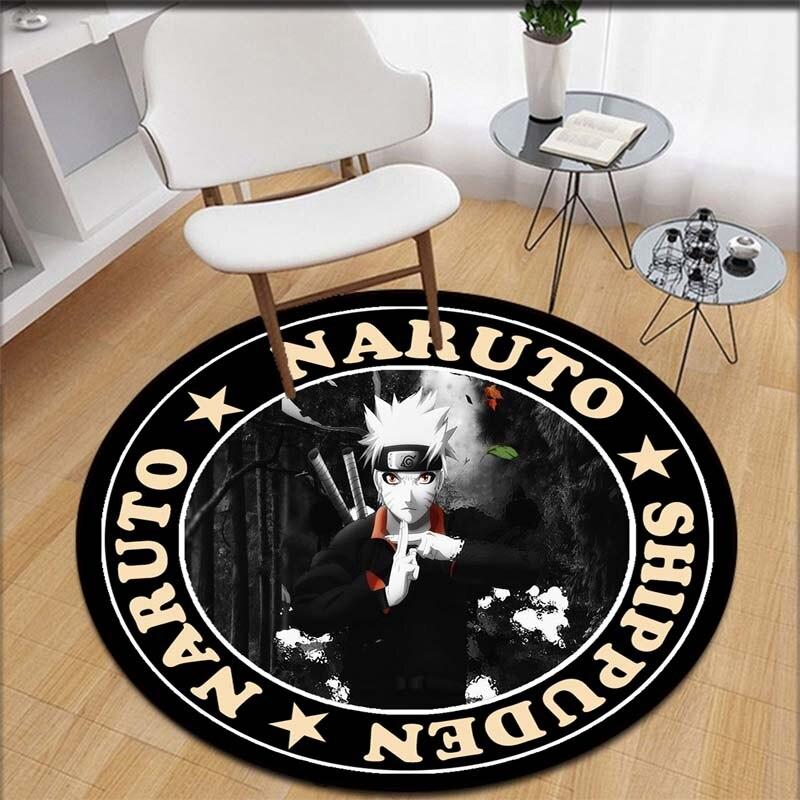 Anime Naruto Print Carpet Area Rugs Round Carpet for Living Room Floor Mat Flannel Anti-Slip Mat for Children