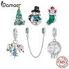BAMOER S925 Серебро Рождественская Снежинка Снеговик Шармы Подходят для Оригинального Браслета DIY Шарм Bamoer для Изготовления Ювелирных Изделий Рождественский Подарок