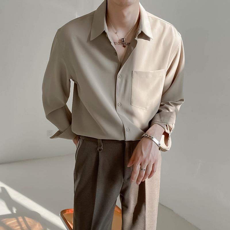 Men's Long-Sleeve Korean Style Iron-Free Solid Color Shirts for Spring and Autumn