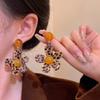 European and American style leopard print flower stud earrings female retro niche design earrings fashionable simple versatile commuter ear jewelry