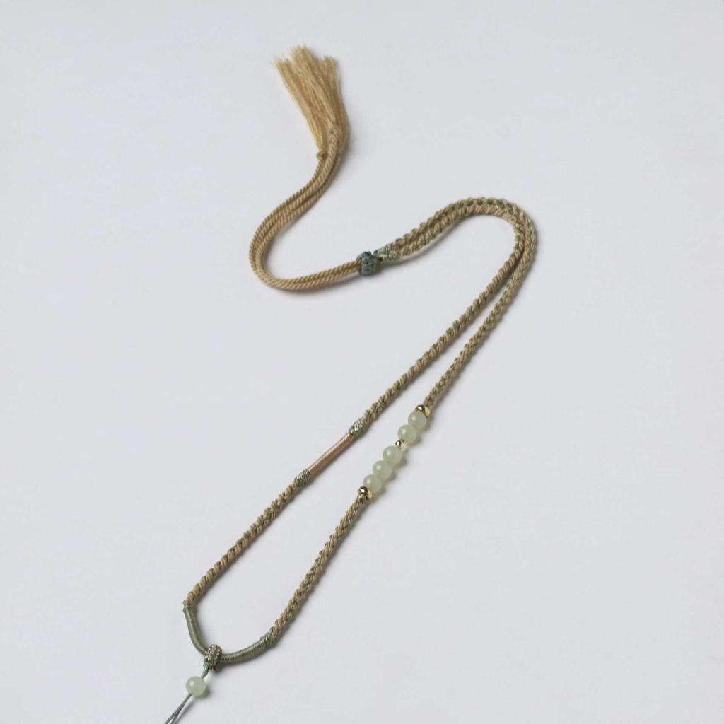 Hand-Woven Adjustable Gold Jade Pendant Necklace for Women