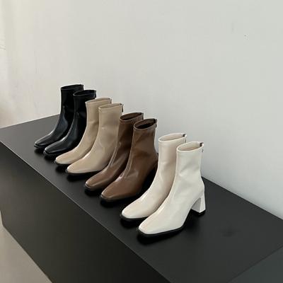 2025 осень и зима новая мода универсальные ретро квадратный носок толстый каблук высокий каблук ботильоны женские одинарные челси тонкие ботильоны