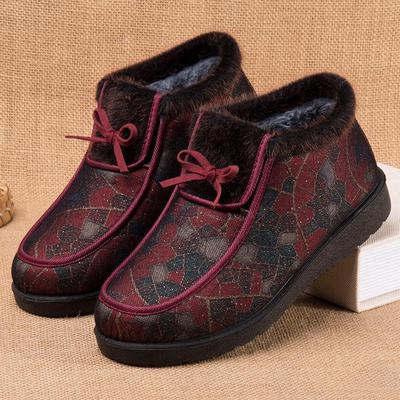 Женские зимние хлопковые слипоны - Мягкая подошва, Плюс бархат, Цветочный дизайн для женщин среднего и пожилого возраста