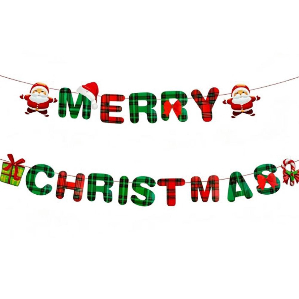 Cartoon Print Merry Christmas Banner Paper Holiday Party Bunting  New Year Decorations