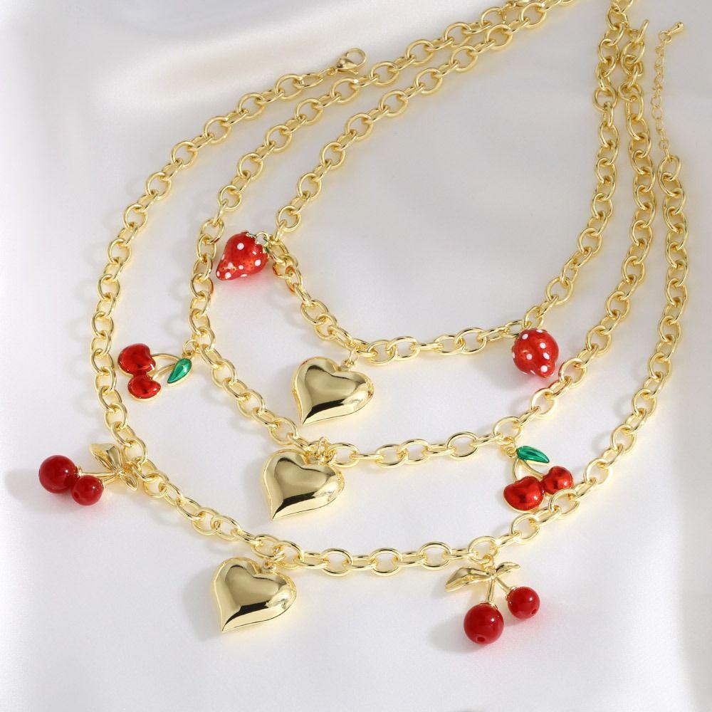 Fruit Series Strawberry Necklace Retro European Style Pitaya Chain Choker Summer Fruit Party