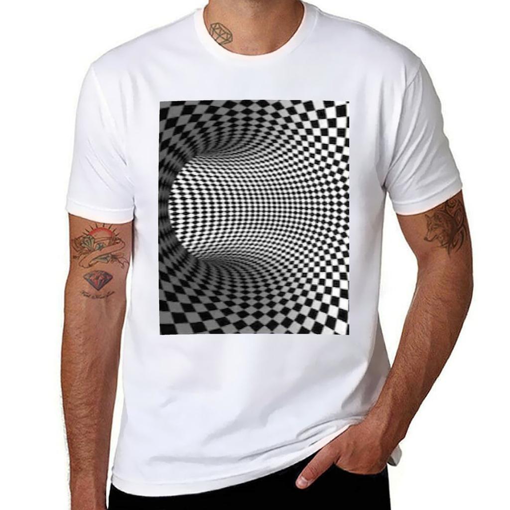 Black and white checkered optical illusion TShirt Soft Lightweight Cotton TShirt
