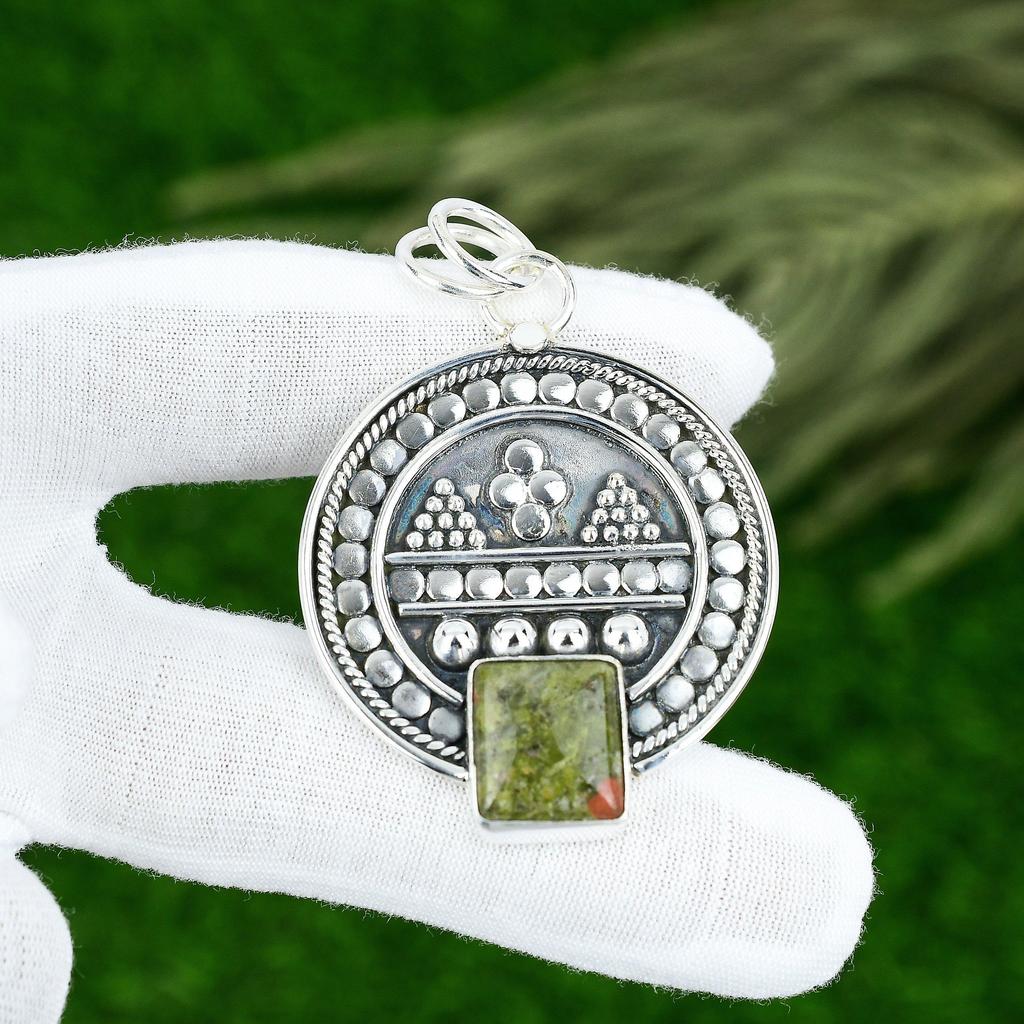 Friendship Day Deal Unakite Gemstone 925 Silver Engagement Bezel Mother Pendant