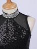 Girls Rhinestone Decorated Collar Leotard Sequins Mesh Patchwork Tassel Hem with Hair Tie