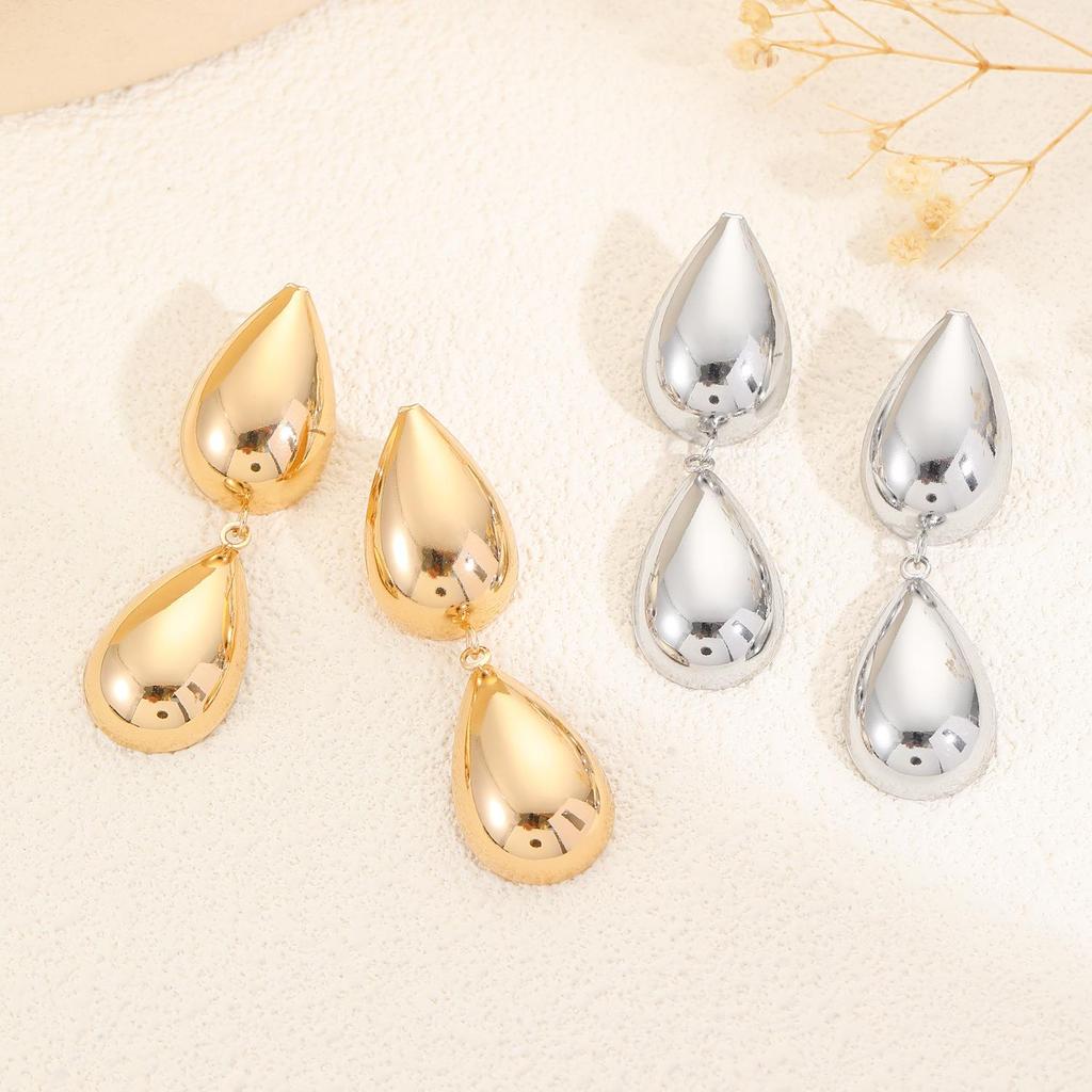 Серьги-капли Exaggerate Double Waterdrop Gold Color Metal Geometry для женщин Sweet Temperament Creative Jewelry Accessories