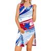 Sleeveless Tear Away Dress for Women Post Shoulder Surgery Independence Day Printed Knee Length Casual Dress with Side Slit