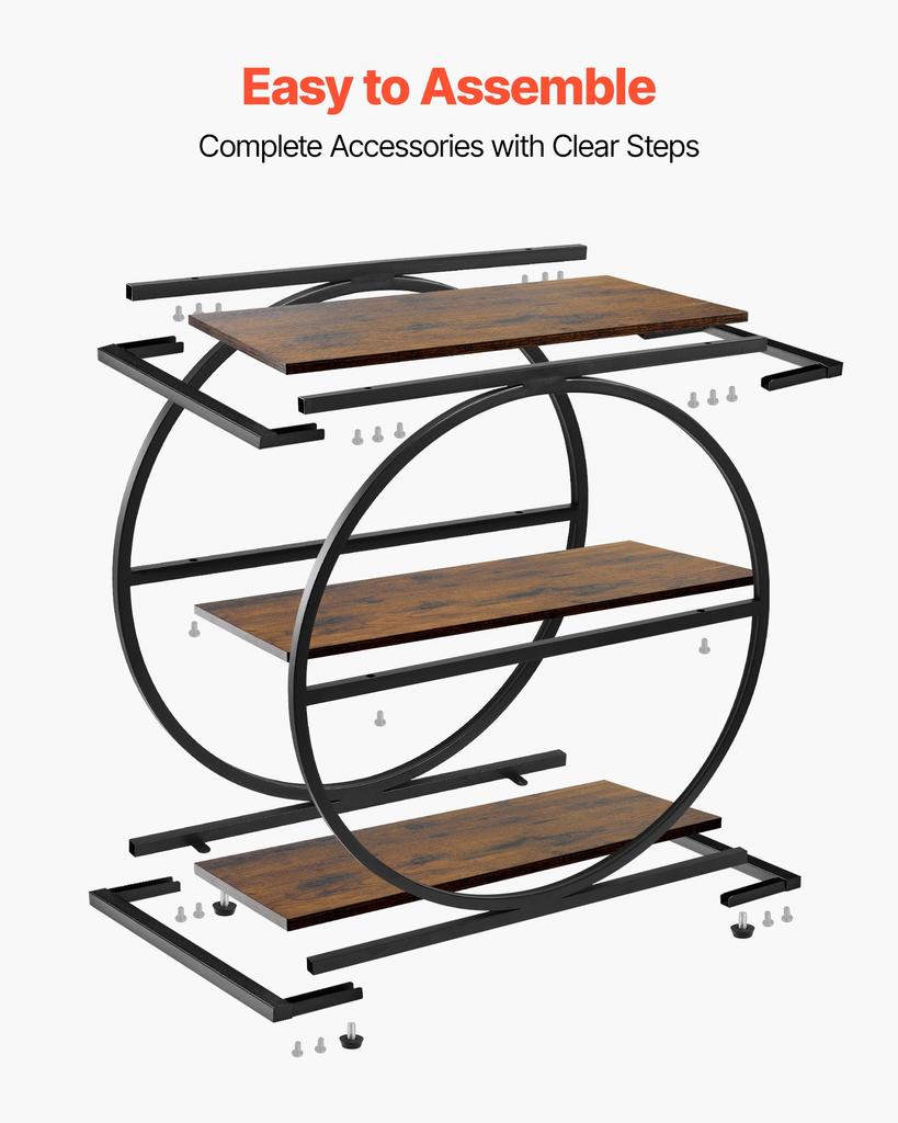 VEVOR End Table, 3-Tier Narrow Side Table with Open Storage Shelves, Modern Nightstand Bedside Desk with Round Metal Frame