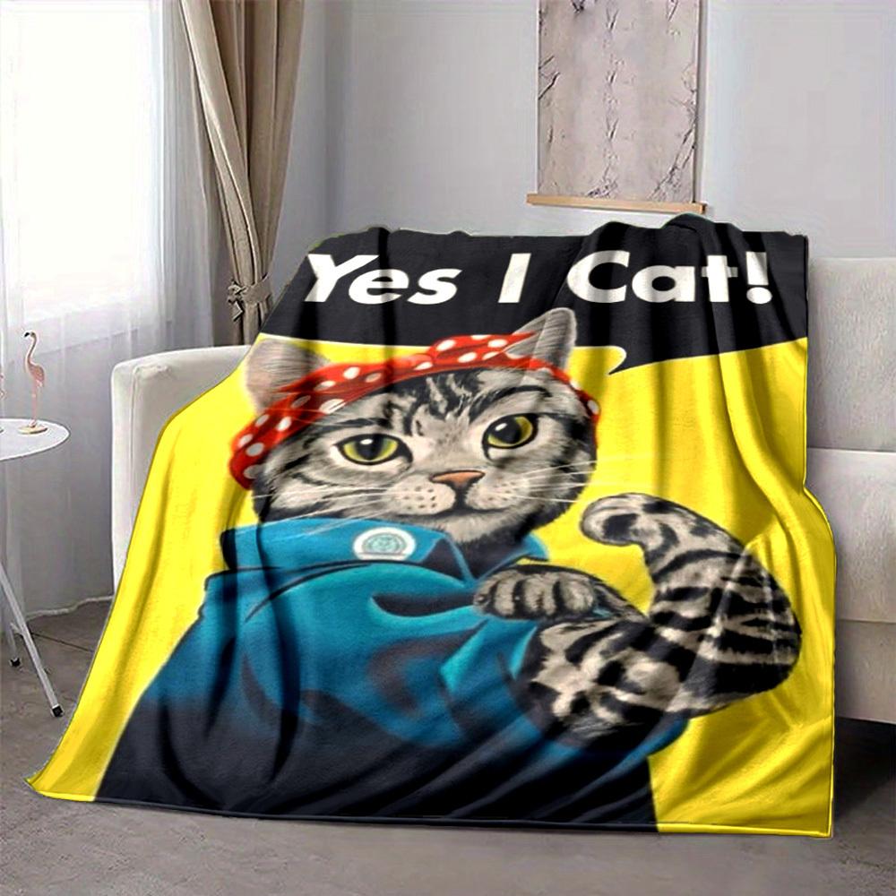 1pc Cat Bandana Blanket Lightweight Flannel Blanket Throw Blanket For Sofa, Bed, Travel, Camping, Livingroom, Office, Couch, Chair, And Bed yy25101517