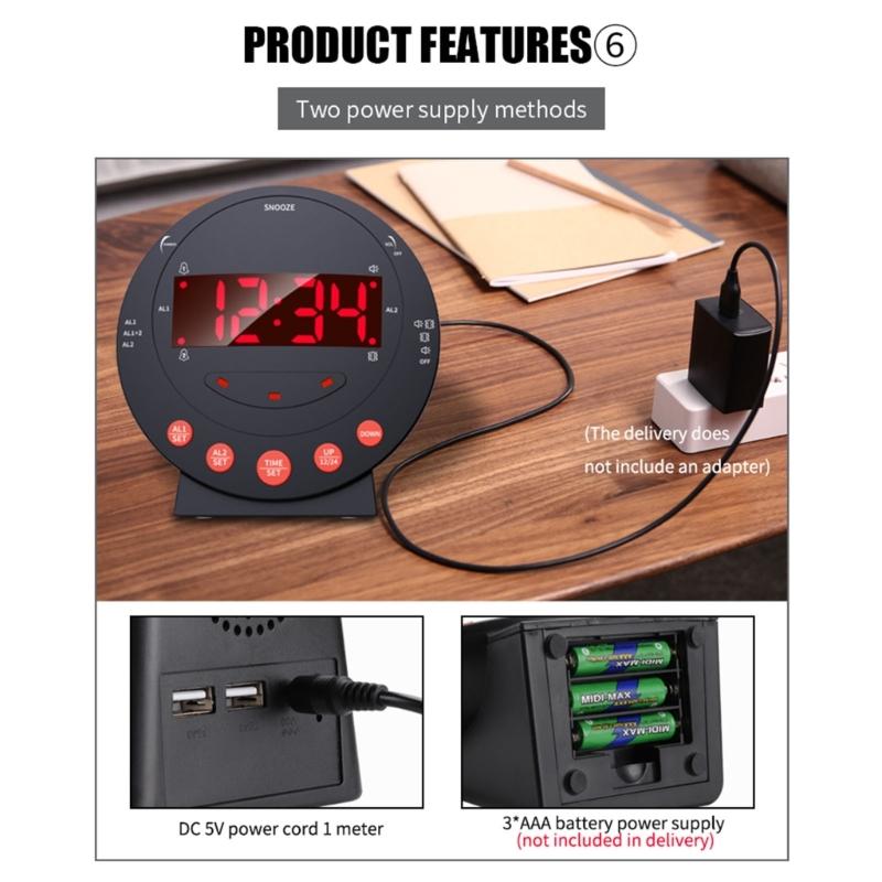 Alarm Clock Vibrating Alarm Clock with Bed Shaker for Heavy Sleeper Large LED Display Digital Bedroom Clock