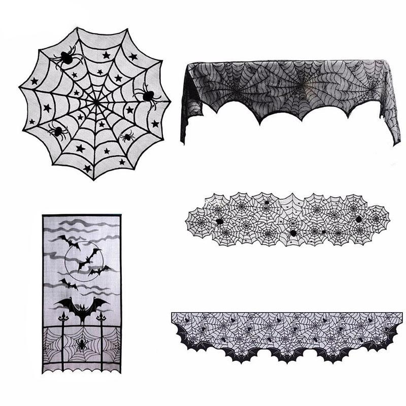 Жуткая черная кружевная дорожка на стол с замысловатым дизайном паутины для Хэллоуина