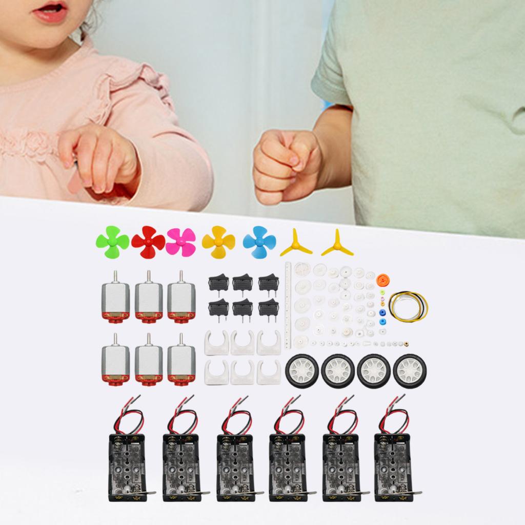 Наборы двигателей постоянного тока с аксессуарами для научных проектов «сделай сам», включая держатель батареи, переключатель, пропеллер и пластиковые шестерни