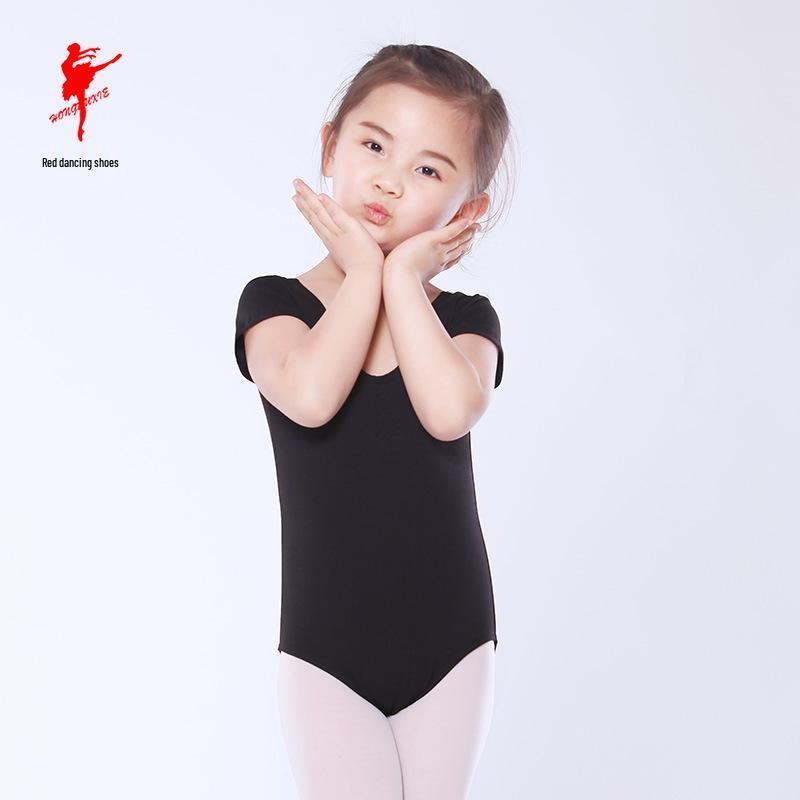 Red Children's Ballet Bodysuit - Short-Sleeve Cotton Leotard for Girls, Practice and Dancewear Style 5007