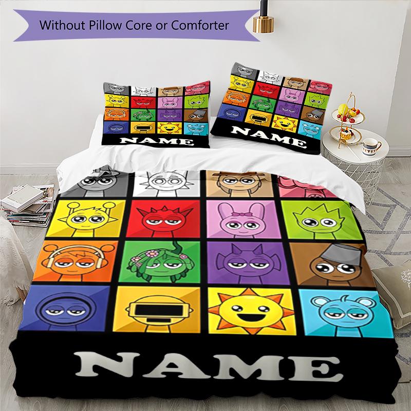 3pcs Custom Name Sprunki Bedding Set Duvet Cover Closure Includes 1 Duvet Cover & 2 Pillowcases, Soft and Comfortable for All Seasons.
