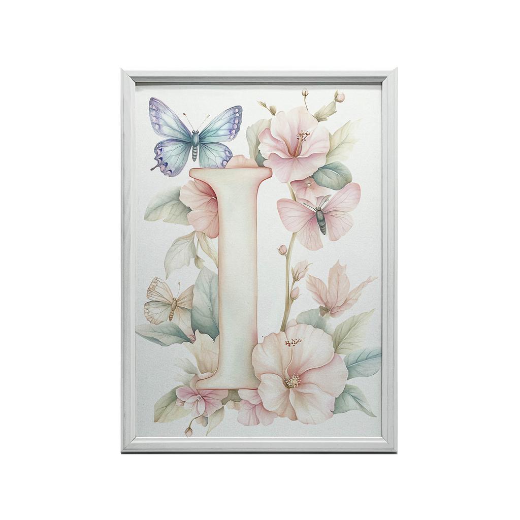 Plakat "I" Z Kwiatami Hibiskusa Plakat "I" Z Kwiatami Hibiskusa, 70X100 Cm, Rama Drewniana Jasny Dąb, Papier Matowy 230 Gsm