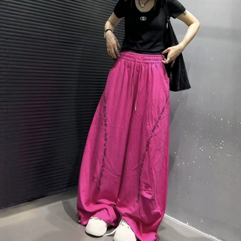 Womens Casual Pants 2026 Fox Letter Print Drawstring Waist Loose Trousers Streetwear