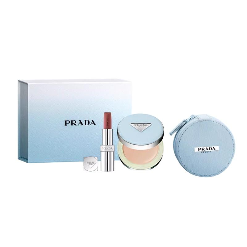 Prada Набор косметики Clean Трехпредметный набор: #B101 простой нюдово-коричневая помада + синяя лимитированная серия кушона #LC5 + сумка для кушона без подарочной упаковки
