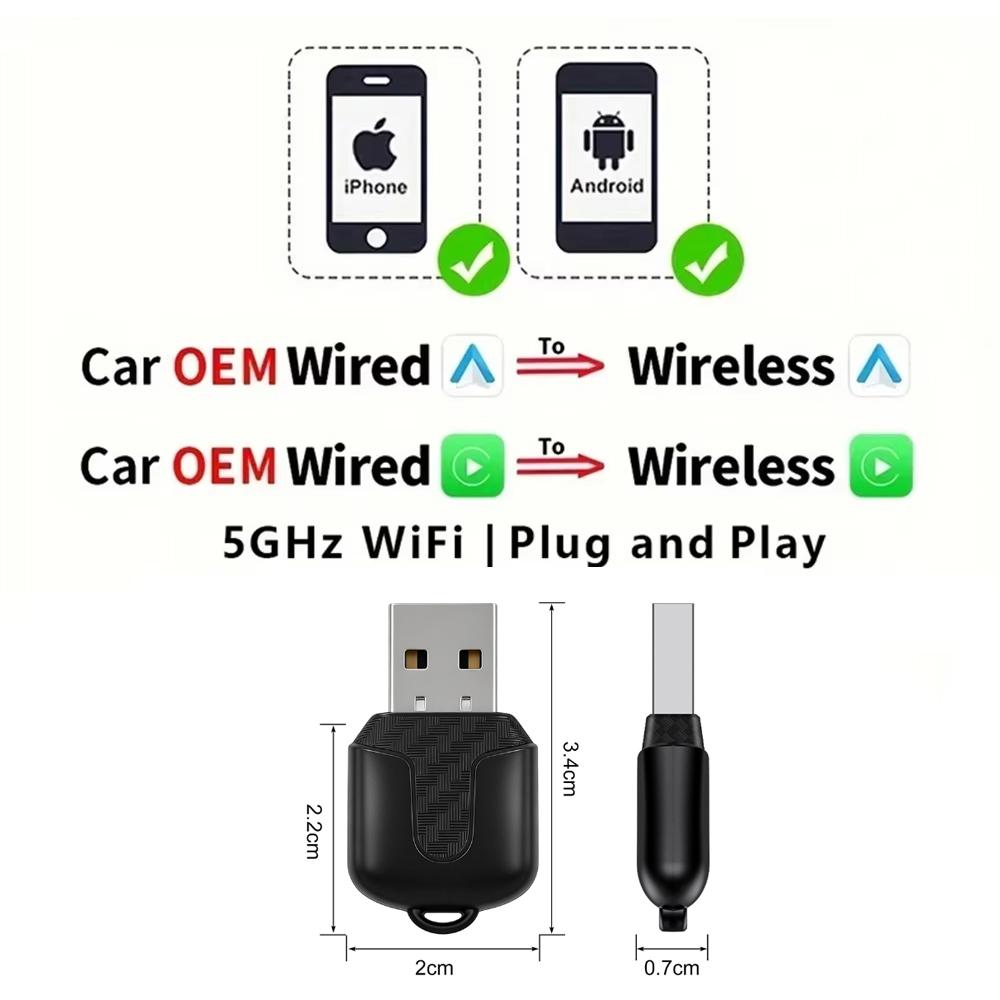 2026 Беспроводной адаптер CarPlay и беспроводной адаптер Android Auto, 5 ГГц Wi-Fi, USB Plug and Play, беспроводной CarPlay