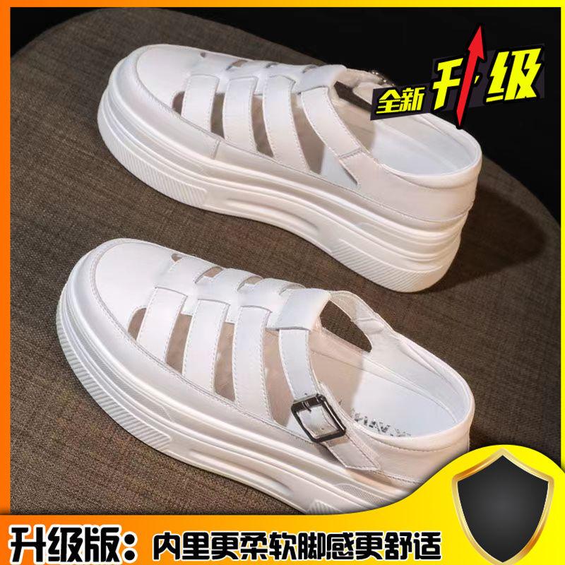 Мода 2024 года, женская обувь на платформе, весна-лето, платформа, внутренняя высота, увеличение, тапочки с высокой пряжкой, женская обувь Baotou 7 см