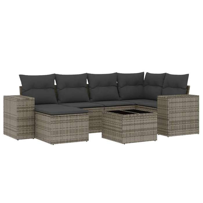 VidaXL Salon de Jardin avec Coussins 7 pcs, Canapés de Terrasse, Ensemble de Meubles de Patio, Mobilier d'Extérieur, Gris 3222869