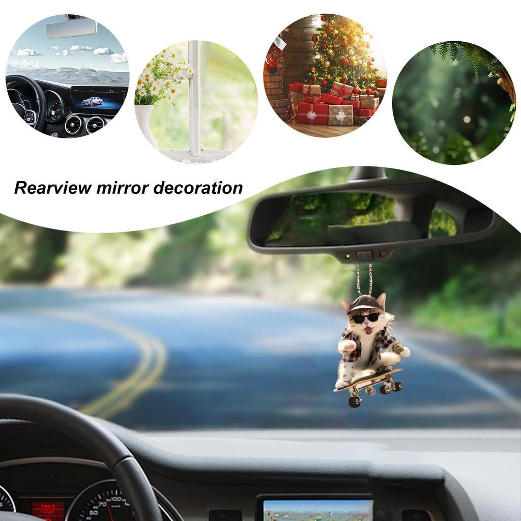 Cute Animal Keychain, Rearview Mirror Pendant Flat Acrylic Creative Bag Keychain Pendant Car Pendant