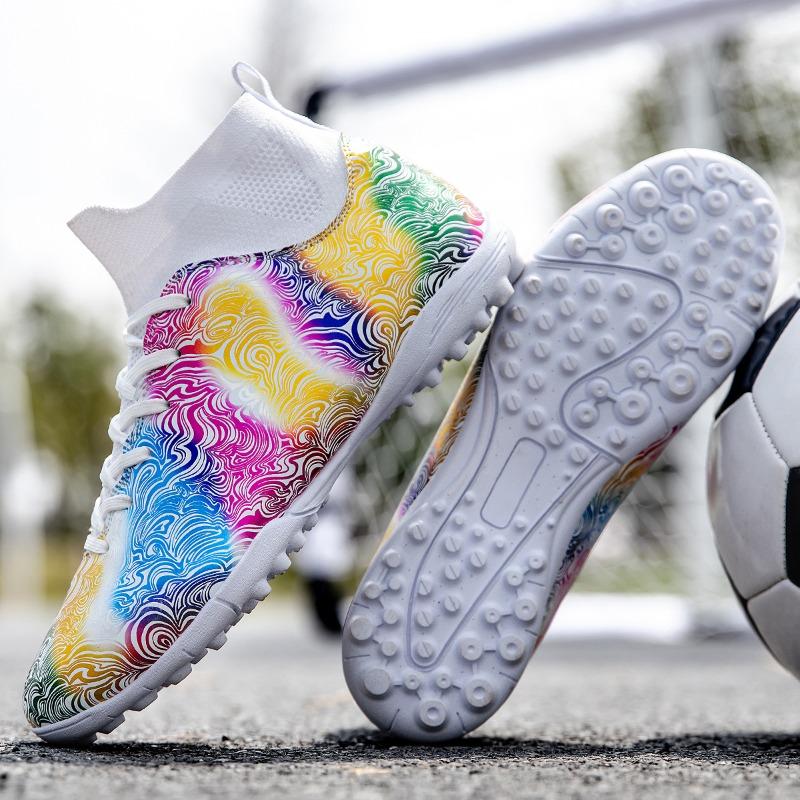 35-46 мужские/женские высокие эластичные носки футбольные бутсы резиновая мягкая подошва с короткими ногтями искусственный газон кожа молодежные детские футбольные бутсы
