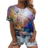Women Summer T Shirt Scenery Print Retro Fashion Short Sleeve Tees Casual Printed Tops