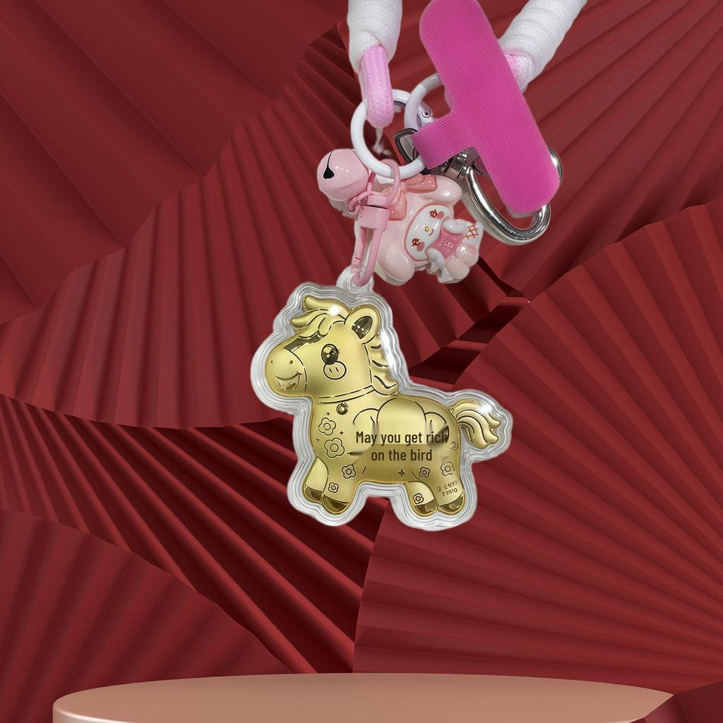 Кулон-брелок для ключей в виде лошади из чистого золота 999 пробы: Талисман мгновенного богатства для телефона, сумки или автомобиля