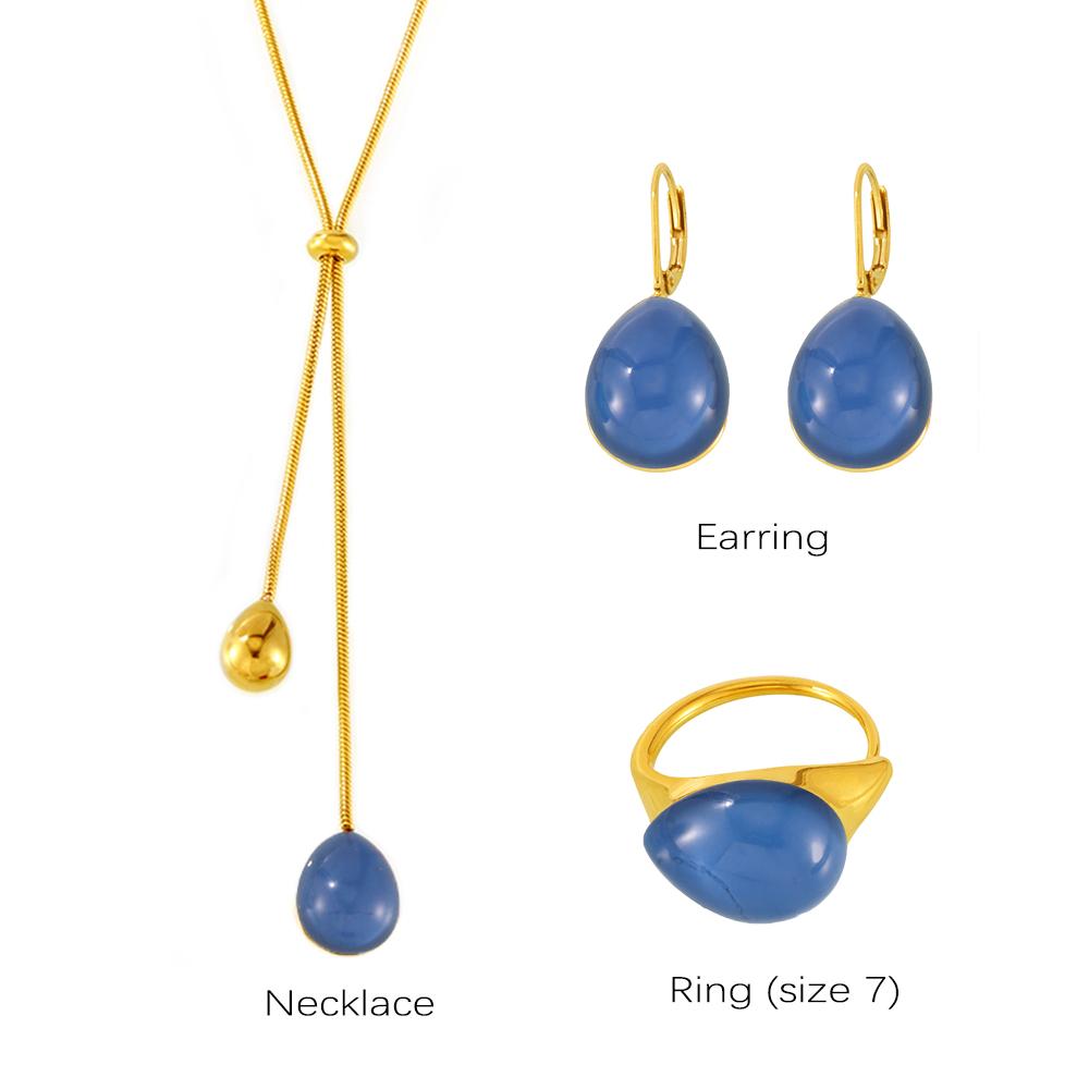 Длинное Ожерелье Сочетающееся с Серьгами Кольцом Из Нержавеющей Стали С Многоцветной Смолой Цепочка на Свитер Ожерелья Серьги Кольца Для Женщин