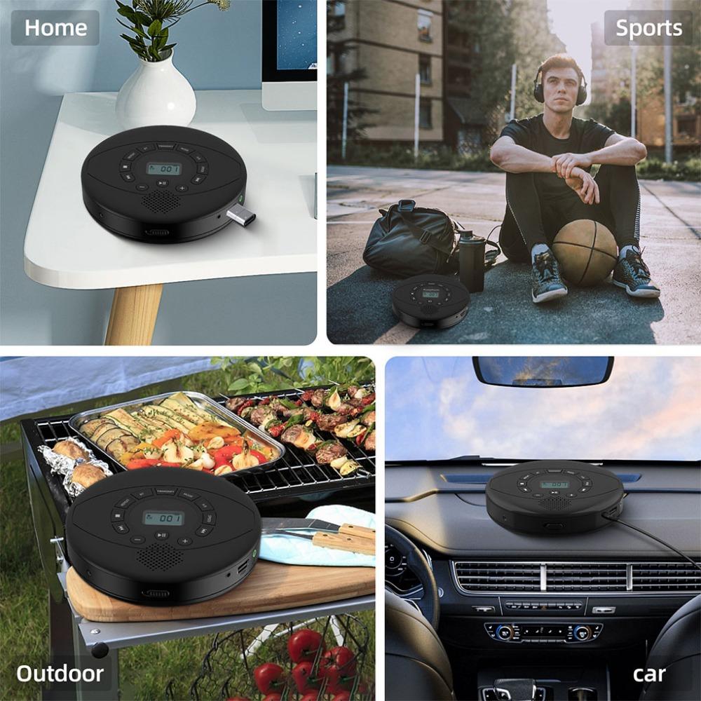 Портативный CD-плеер Bluetooth CD Walkman Встроенные динамики Перезаряжаемый CD-плеер с портом USB/AUX/наушников с наушниками