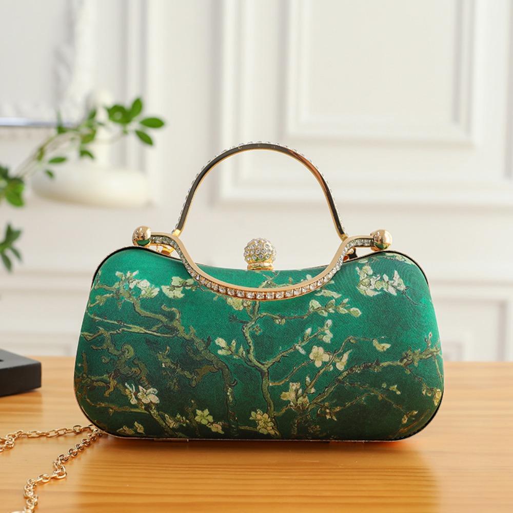 Popular Chinese Style Banquet Bag Embroidery High Capacity Shoulder Bag Trendy Pearl Handle Cosmetic Bag Women