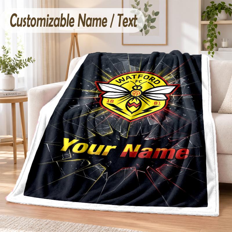 Custom Text Flannel Blanket Watford FC Print Warm Cozy Blanket Home Sofa Bedding