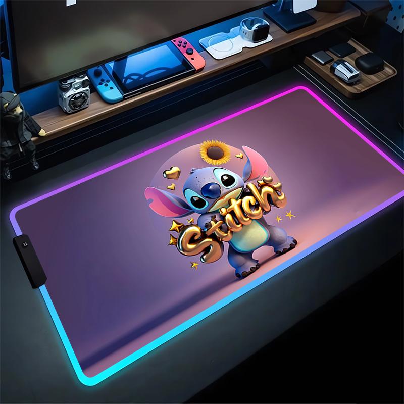 RGB Стич Светящийся Коврик для Мыши ПК Кавайи Аниме Цветной Коврик для Мыши XXL Игровой Шкаф Ковер для Клавиатуры Ноутбука Игровой Расширенный Коврик для Стола
