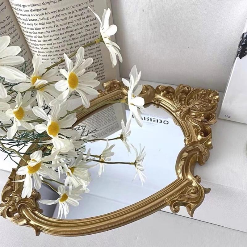 Винтажное зеркало для макияжа в золотой раме, декоративное настенное зеркало, маленькое скандинавское ретро-зеркало для макияжа, свадебный подарок