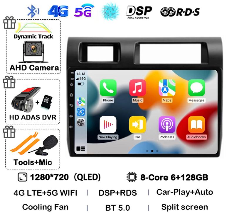 Android 14 Carplay Автомагнитола для Toyota Pickup Land Cruiser LC 70 79 Series 2007-2020 Мультимедийный Видеоплеер GPS Стерео BT