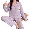Dream purple cute plaid pure cotton pajamas women's spring and autumn new cartoon girl long-sleeved loungewear set