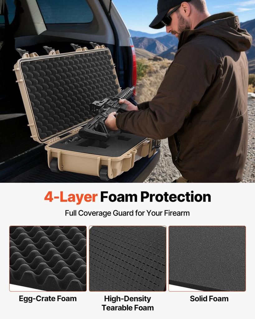Hard Rifle Case, Lockable Rifle Case with Pre-cut Foams, 1016 mm Gun Storage with Wheels, IP67 Waterproof & Dustproof Movable Large Pistol Storage for