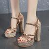 New Color Block Rhinestone Platform Sandals: Ultra High Thick Heel for Women