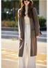 2025 Autumn/Winter Korean-Style Knee-Length Knit Cardigan - No Button, Double Pocket, Loose Fit, Solid Color