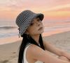 Spring and summer new plaid bow sunshade fisherman hat children outdoor big eaves show small face versatile sunscreen hat basin hat